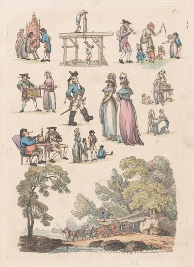 Tafel 5, Umrisse von Figuren, Landschaften und Vieh... für Lernende, 18. Juni 1790 von Thomas Rowlandson