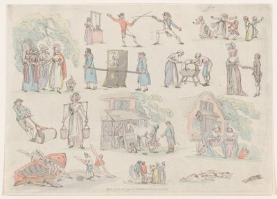 Tafel 8, Umrisse von Figuren, Landschaften und Vieh... für Lernende von Thomas Rowlandson