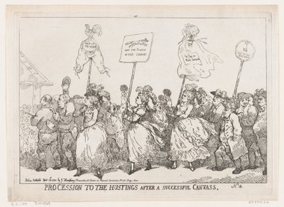 Prozession zu den Wahlurnen nach einer erfolgreichen Wahlkampagne, 30. April 1784 von Thomas Rowlandson