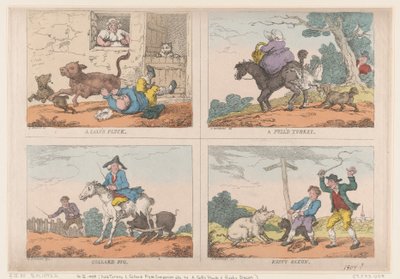 Gezupfter Truthahn, gekochtes Schwein, ein Kalbsherz und rostiger Speck, 1807 von Thomas Rowlandson
