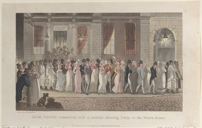 Quae Genus verhaftet, mit einer ausgelassenen Tanzparty, ins Wachhaus, aus..., 1. November 1821 von Thomas Rowlandson
