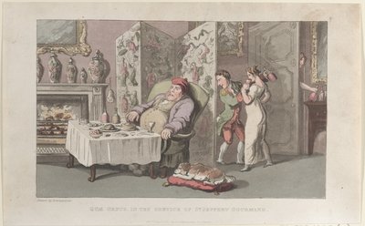 Quae Genus, im Dienst von Sr. Jeffery Gourmand, aus der Geschichte von Johnny, 1. August 1821 von Thomas Rowlandson