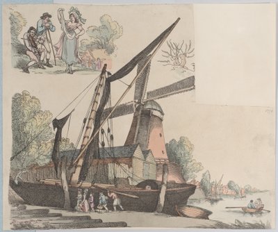 Flusslandschaft mit Windmühle aus Platte 9, Umrisse von Figuren, Landschaften und C..., 20. Januar 1791 von Thomas Rowlandson