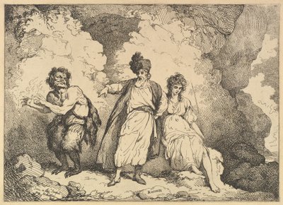 Szene aus Der Sturm: Caliban, Prospero und Miranda, [1783-87] neu aufgelegt 1801 von Thomas Rowlandson
