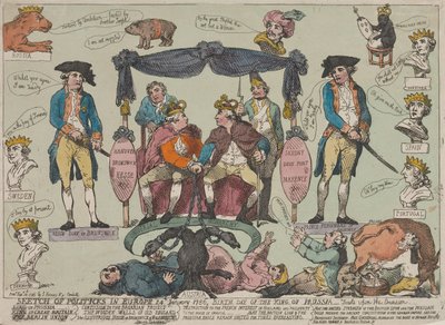 Skizze der Politik in Europa, 24. Januar 1786 - Geburtstag des Königs von Preußen von Thomas Rowlandson