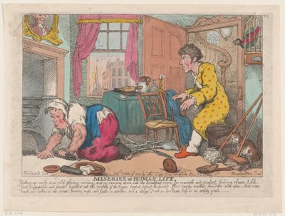 Die Miseren des menschlichen Lebens: Früh aufstehen an einem kalten, düsteren Morgen, 9. Oktober 1807 von Thomas Rowlandson
