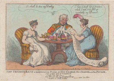 Das Triumvirat von Gloucester Place, oder Der Kleriker, Der Soldat und Der Schneider, 1809 von Thomas Rowlandson