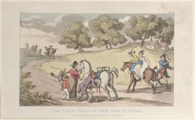 Die Familie des Vikars auf dem Weg zur Kirche, aus Der Vikar von Wakefield, 1. Mai 1817 von Thomas Rowlandson