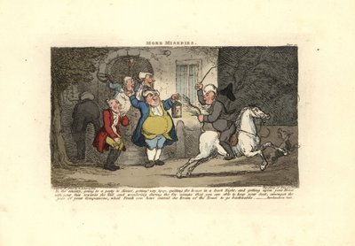 Betrunkener Mann reitet ein Pferd rückwärts von Thomas Rowlandson