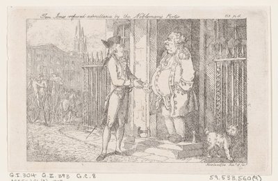 Tom Jones wird vom Portier des Adligen abgewiesen, aus Die Geschichte von Tom Jones, ein F..., 1792 von Thomas Rowlandson
