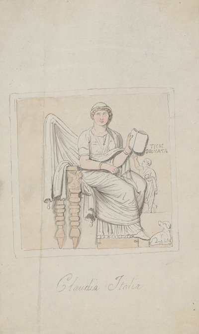 Grabstein, Claudia Italia als Allegorie der Musik von Thomas Rowlandson