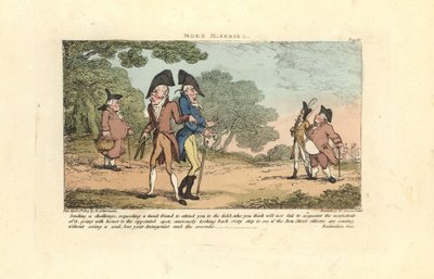 Zwei Regency-Gentlemen kurz vor einem Duell mit Pistolen von Thomas Rowlandson