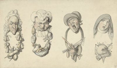 Vier karikaturale Köpfe von Thomas Rowlandson