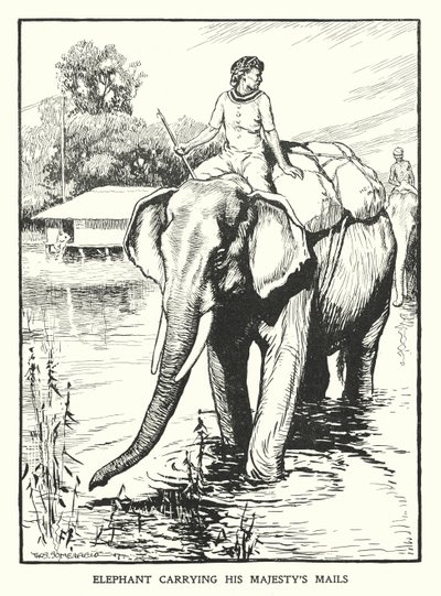Elefant trägt die Post Seiner Majestät (Lithografie) von Thomas Somerfield