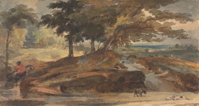Landschaft mit Hügel und Bäumen, Figur zu Pferd von Thomas Sully