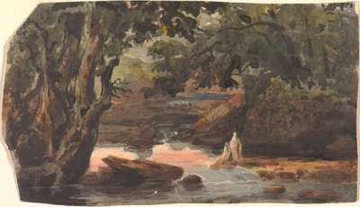 Zwei Figuren im Bach, umgeben von großen Bäumen von Thomas Sully