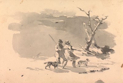 Zwei Jäger und zwei Hunde in einer Winterszene von Thomas Sully