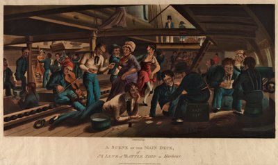 Eine Szene auf dem Hauptdeck eines Linienschiffs im Hafen von Thomas Sutherland