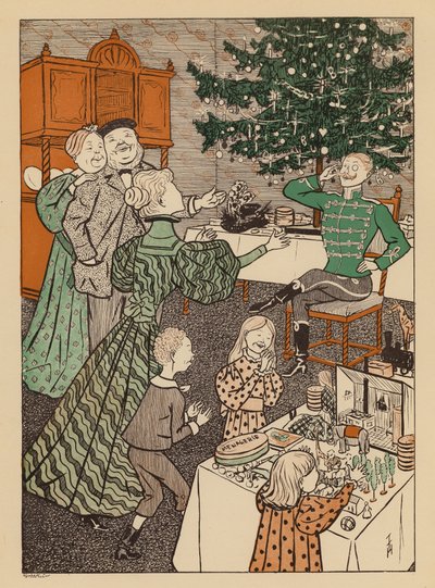 Paar erfreut ihre Tochter zu Weihnachten, indem sie ihre Verlobung mit einem Soldaten genehmigen von Thomas Theodor Heine