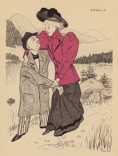 Frisch verheiratetes Paar auf ihrer Hochzeitsreise von Thomas Theodor Heine