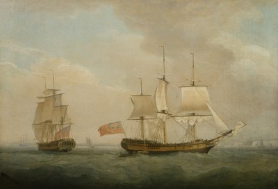 Ein Handelsschiff in zwei Positionen vor der Südküste von Thomas Whitcombe