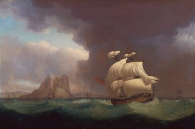 Ein Zweidecker und andere Schiffe bei stürmischem Wetter vor Gibraltar von Thomas Whitcombe