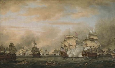Die Schlacht von den Saintes, 12. April 1782. HMS Barfleur greift das französische Flaggschiff Ville de Paris an von Thomas Whitcombe