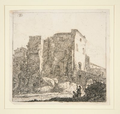 Landschaft mit Ruinen und einem Fischer von Thomas Wijck
