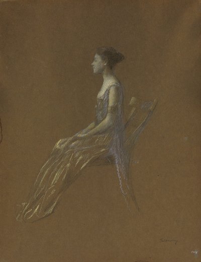 Sitzende Dame im gelben Kleid von Thomas Wilmer Dewing