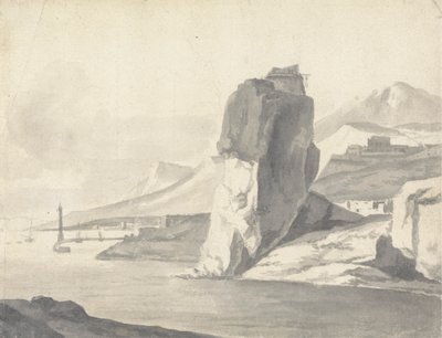 Eine Küstenszene (Italienisch) mit Wellenbrecher, hohen Klippen und einer Festung von Thomas Wyck