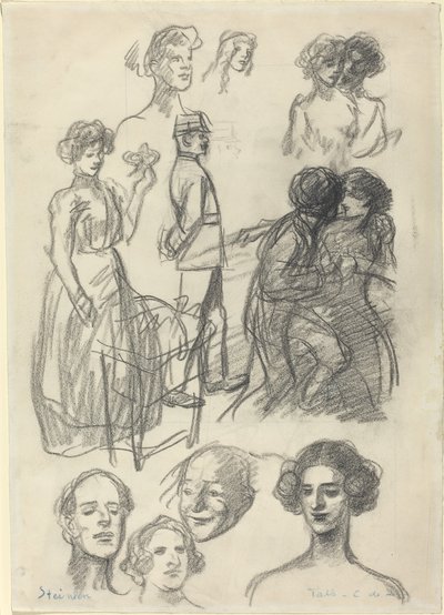 Skizzen für "Liebende auf einer Bank" von Théophile Alexandre Steinlen