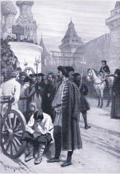 Hinrichtung der Strelitzen auf Befehl von Peter dem Großen, Illustration aus Landmarks in European History, veröffentlicht von Gresham Publishing Co, ca. 1920 (Lithografie) von Thure de Thulstrup