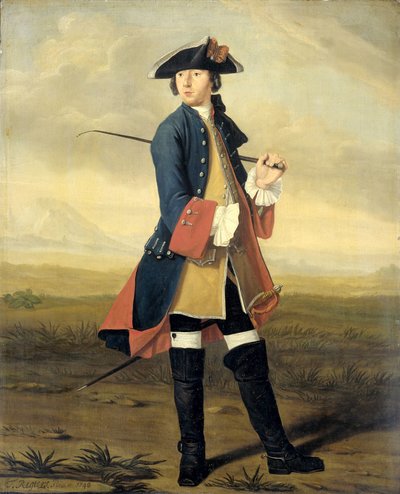 Porträt von Ludolf Backhuysen II, Maler, in der Uniform der Dragoner von Tibout Regters