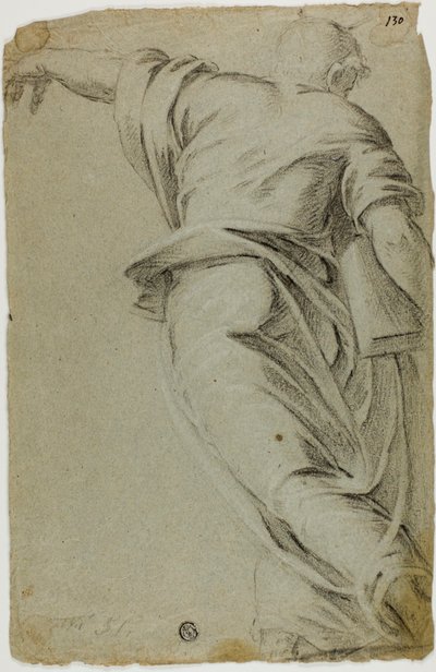 Moses schreitet nach links und zeigt mit der linken Hand von Tintoretto