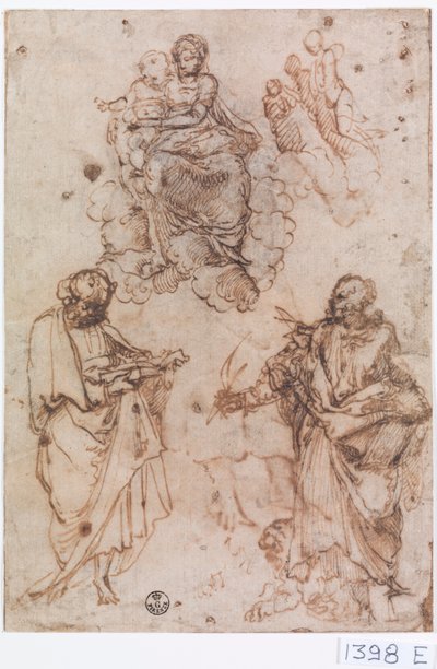 Madonna und Kind auf Wolken mit Heiligen oder Aposteln von Titian (c.1488 1576)
