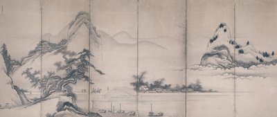 Reisende auf einer Brücke am See von Toetsu Toetsu
