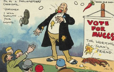 Menschenmenge verspottet einen Parlamentskandidaten von Tom Browne