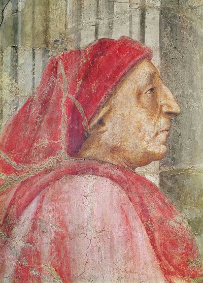 Die Heilige Dreifaltigkeit, Detail des Kopfes des männlichen Stifters, 1427-28 (Detail) von Tommaso Masaccio