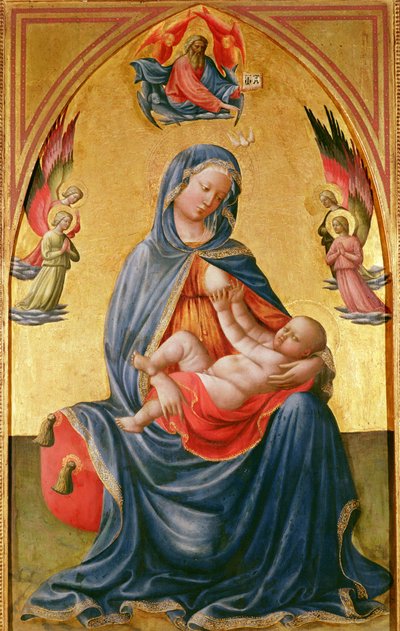 Jungfrau und Kind mit Gott dem Vater, Heiligem Geist und Engeln von Tommaso Masolino da Panicale