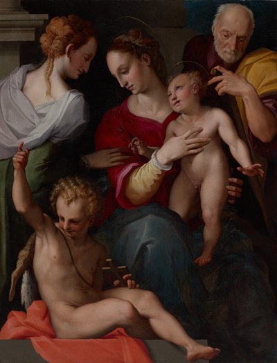 Heilige Familie mit der mystischen Hochzeit der Heiligen Katharina von Tommaso d’Antonio Manzuoli, called Maso da San Friano