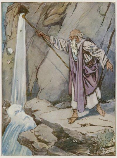Moses schlägt den Felsen, um Wasser hervorzubringen von Tony Sarg