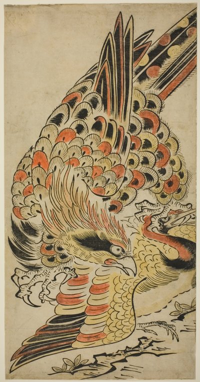 Ein Falke fängt einen Kranich im Flug von Torii Kiyomasu I