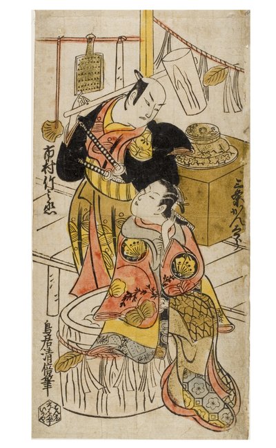 Zwei Schauspieler, Ichimura Takenojo und Sanjo Kantaro in Charakter von Torii Kiyomasu I