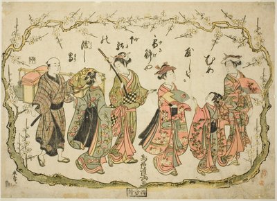Gruppe auf dem Weg, um Pflaumenblüten zu betrachten von Torii Kiyomitsu I