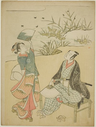 Zwei Schauspieler fangen Glühwürmchen von Torii Kiyomitsu I