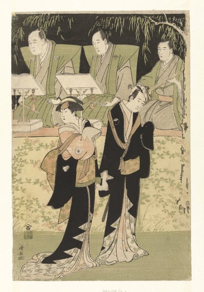 Schauspieler Sawamura Sojuro III und Iwai Hanshiro IV als Jihei und Koharu von Torii Kiyonaga