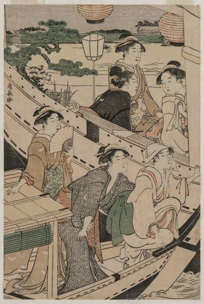 Bootsfahrt auf dem Sumida-Fluss, 1789 von Torii Kiyonaga