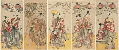 Elf Schauspieler feiern das Fest des Schreins der Soga-Brüder von Torii Kiyonaga