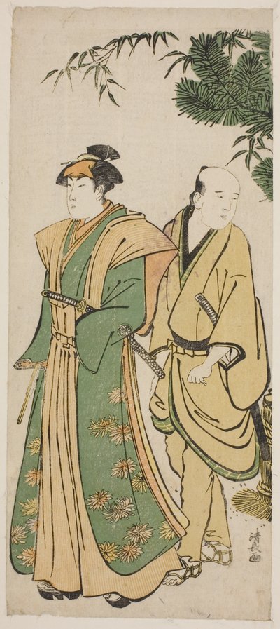 Der Schauspieler Segawa Kikunojo III und sein Begleiter bei Neujahrszeremonien von Torii Kiyonaga