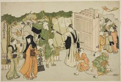 Der erste Geschäftstag, aus dem illustrierten Buch "Farben der dreifachen Morgendämmerung" von Torii Kiyonaga